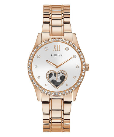 Guess Damen Armbanduhr Be Loved 38 mm Herz auf Zifferblatt Armband Edelstahl GW0380L3